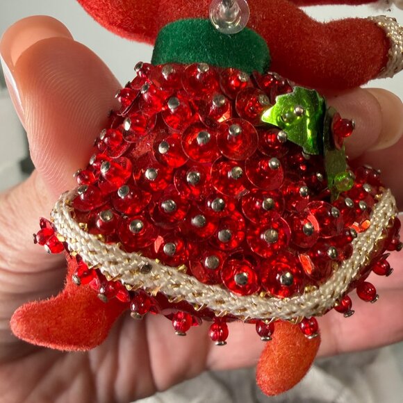 Vtg Mrs Claus Christmas Ornament 1960s-1970s Mod Red Sequin Beads Art Flocked - Picture 8 of 14